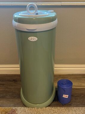 Ubbi Mint Green Diaper Pail with White Trim